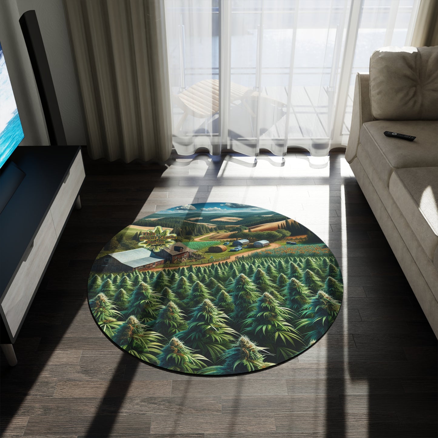 Scenic Farmland GKF Circular Area Rug - Vintage Design for Cozy Living Spaces